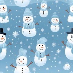 seamless pattern of delicate snowmen waving hello
