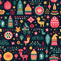 seamless pattern of holiday symbols from different item