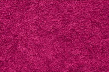 Pink fur texture top view. Pink sheepskin background. Fur pattern.