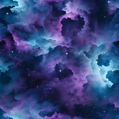 Zelfklevend Fotobehang seamless pattern of nebula clouds in a cosmic purple © Samaphon