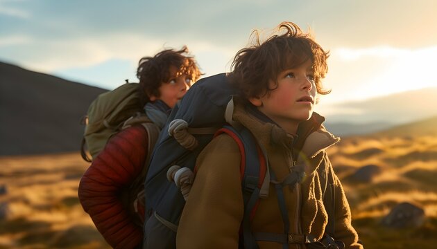 two children walking on the beach generated ai