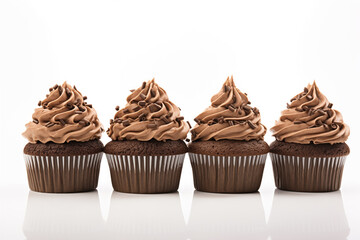 Tasty chocolate cupcakes on white background
