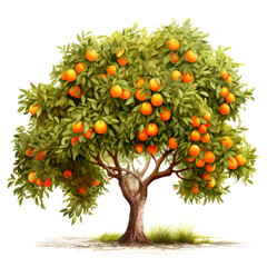 orange tree with fruits oranges and green leaves isolated on white background illustration