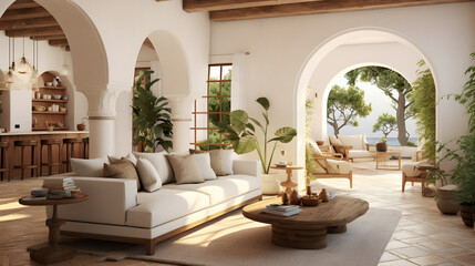 Warm hues in Mediterranean style villa interior, photorealistic 3D render