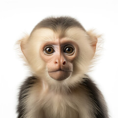 Capuchin monkey portrait, isolated on white background