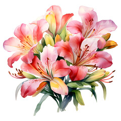 Fototapeta premium Alstroemeria, Flowers, Watercolor illustrations