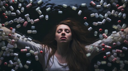 A stark visual representation of the growing epidemic of prescription drug addiction, highlighting the abuse of opioids, painkillers and various pills that has led to a widespread public health crisis
