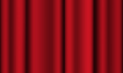 Red curtain background. Theatrical drapes. Red fabric. Wavy silk background.