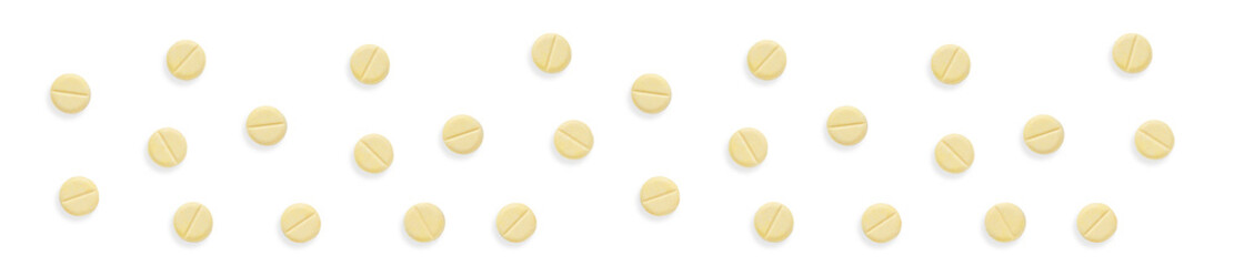 Set of  round yellow pills isolated on transparent background. Png. Border. Medical, pharmacy and...