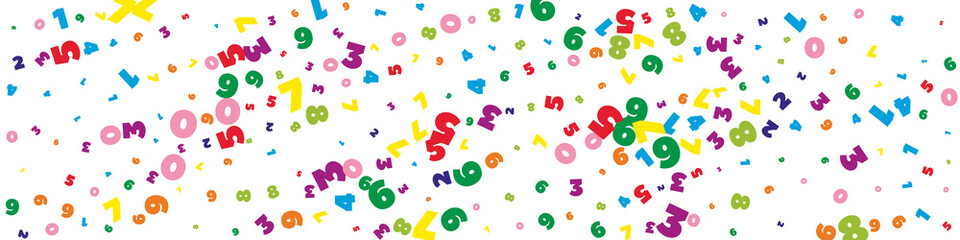 Fototapeta na wymiar Falling bright numbers. Math study concept with flying digits. Glamorous back to school mathematics banner on white background. Falling numbers illustration.