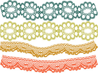 SET OF DECORATIVE EMBROIDERY LACE TRIM USED FOR WOMEN AND GIRLS APPAREL DRESSES TOPS AND ACCESSORIES FASHION DESIGN VECTOR ILLUSTRATION