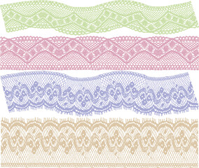 SET OF DECORATIVE EMBROIDERY LACE TRIM USED FOR WOMEN AND GIRLS APPAREL DRESSES TOPS AND ACCESSORIES FASHION DESIGN VECTOR ILLUSTRATION