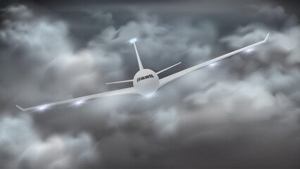 A plane flies in the middle of a storm