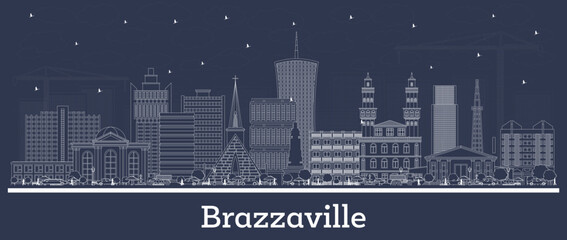 Outline Brazzaville Republic of Congo city skyline with white buildings. Business travel and tourism concept with historic architecture. Brazzaville cityscape with landmarks.