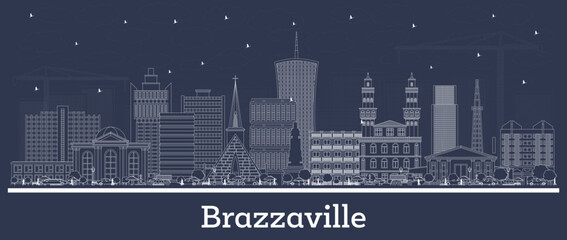 Obraz premium Outline Brazzaville Republic of Congo city skyline with white buildings. Business travel and tourism concept with historic architecture. Brazzaville cityscape with landmarks.