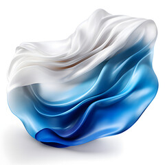 Obraz premium 3d rendering of abstract flowing white gradient to blue fabric isolated on a white background.