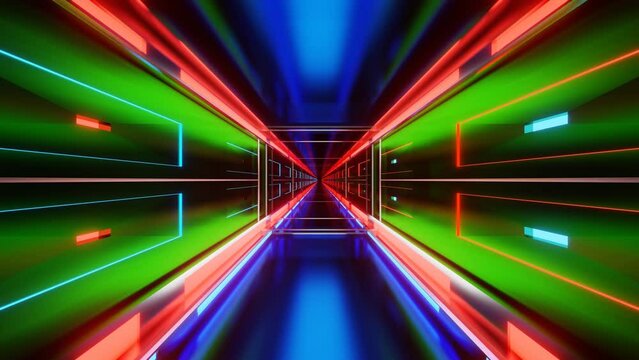 movement through a multi-colored metal corridor. looping abstract animation. 3d render