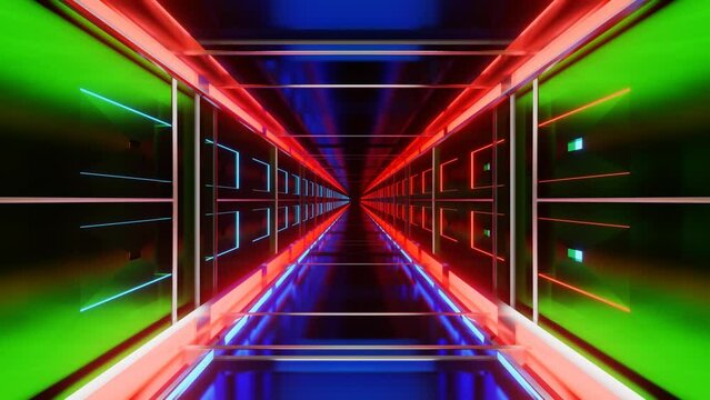 movement through a multi-colored metal corridor. looping abstract animation. 3d render
