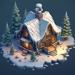 Cabin in the forest isometric. Ai generative.