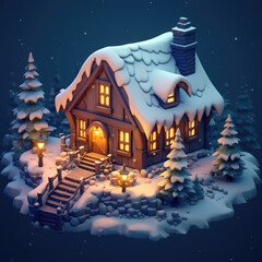 Cabin in the forest isometric. Ai generative.