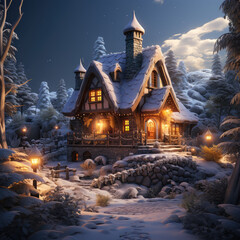 Cabin in the forest isometric. Ai generative.