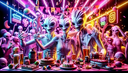 Aliens having party at DJ night