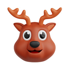 3D Illustration of Smiling Deer Animal Emoji