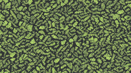 watercolor rainforest fern leaves black background, tile seamless repeating pattern