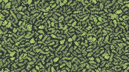 Fotobehang watercolor rainforest fern leaves black background, tile seamless repeating pattern © SeanJVision