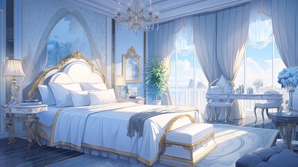 高級ホテルの明るいベッドルーム_3　Generative AI - obrazy, fototapety, plakaty