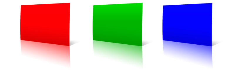 Three Business Cards template red,  green and blue (RGB) for presentation layouts and design. 3D rendering.