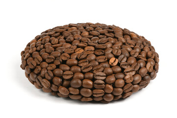 Coffee plate made from roasted coffee beans isolated on white background