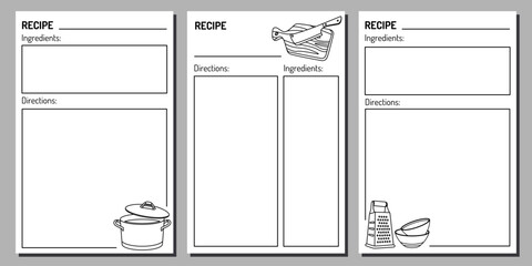 Vector notepad template with recipes. A minimalistic kitchen recipe book with illustrations