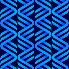 Seamless vector pattern of geometric blue ribbons on dark background