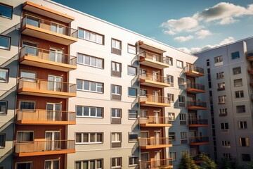 A picture of an apartment building with multiple balconies. This image can be used to depict urban living or real estate concepts.
