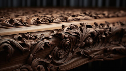 Detailed macro image of a designer solid wood low table. Space for text
