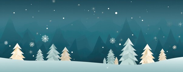 Christmas winter trees and star on the  sky with moon. Illustration. Panoramana. Generative ai
