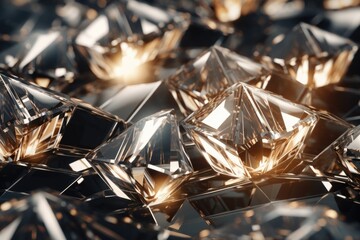 A picture of a bunch of shiny diamonds placed on a black surface. This image can be used for jewelry advertisements, luxury product promotions, or as a background for elegant designs