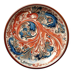 Top View of a Plate with a Paisley Pattern Isolated on Transparent or White Background, PNG