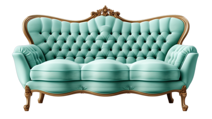 Mint Green Vintage Couch Isolated on Transparent or White Background, PNG
