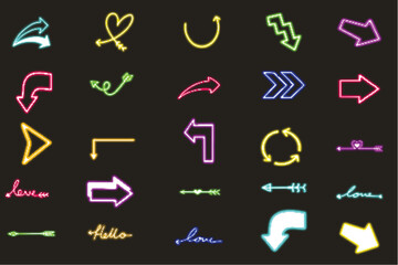 Set of neon arrows