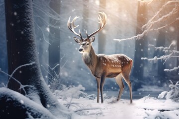 A Deer In A Snowy Forest