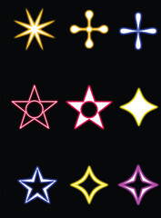 Set of glowing neon stars