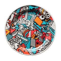 Graffiti Plate from Top View Isolated on Transparent or White Background, PNG