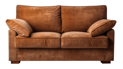 Mocha Brown Sleeper Sofa Isolated on Transparent or White Background, PNG