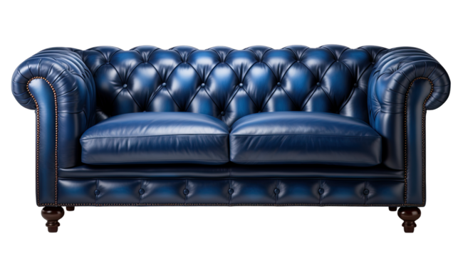 Navy Blue Chesterfield Sofa Isolated on Transparent or White Background, PNG