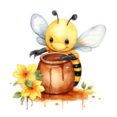 Obraz premium The Pooh eating honey Illustration, Generative Ai