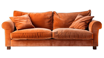 Orange Corduroy Three-Seater Sofa Isolated on Transparent or White Background, PNG