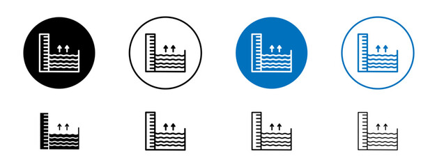 Sea Level vector illustration set. Rising water level measurement icon in black and blue color.