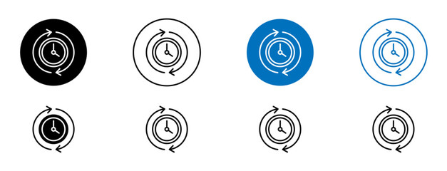 Time Travelling vector illustration set. Travel history symbol. Past clock icon in black and blue color.